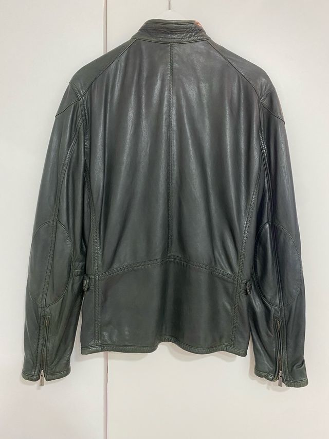 Chaqueta de piel verde Massimo Dutti Hombre