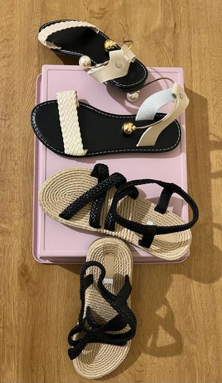 Sandalias de mujer beige y negro