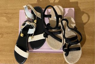 Sandalias de mujer beige y negro