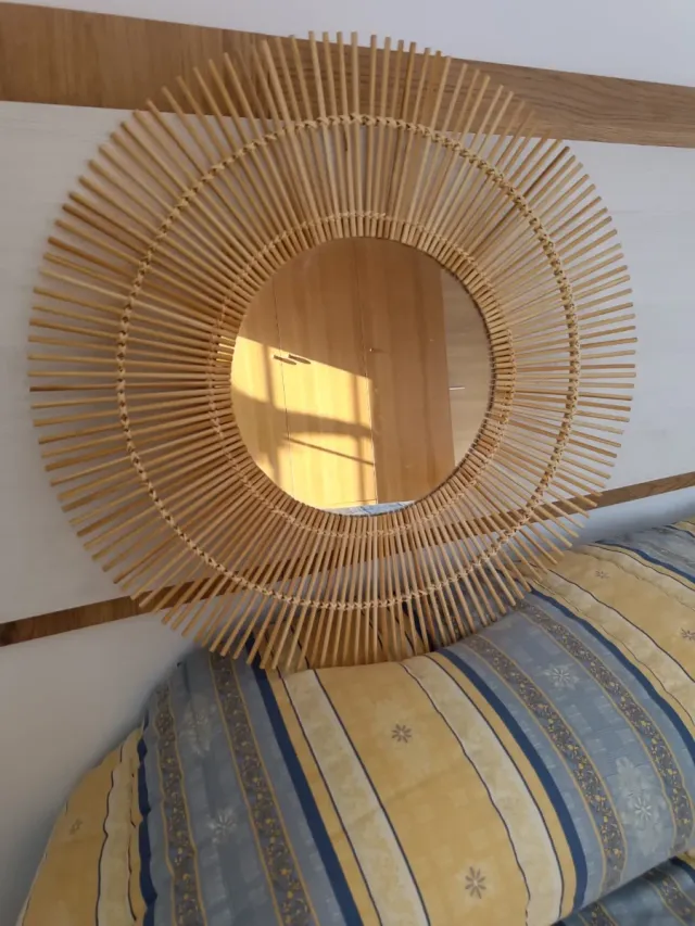 Espejo redondo de bambú