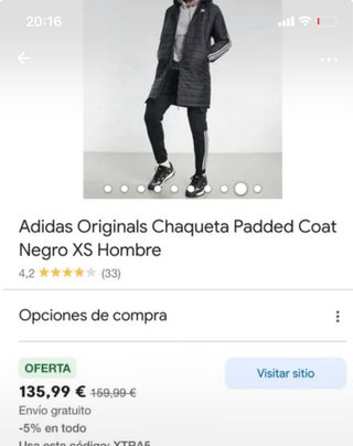 Chaquetón Adidas Negro Plumas