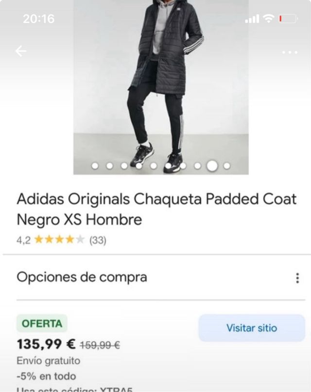 Chaquetón Adidas Negro Plumas