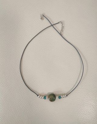 Gargantilla piel con ágata verde y plata