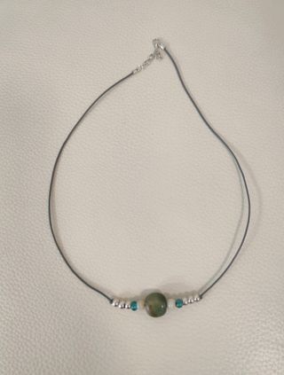 Gargantilla piel con ágata verde y plata