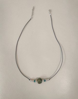 Gargantilla piel con ágata verde y plata