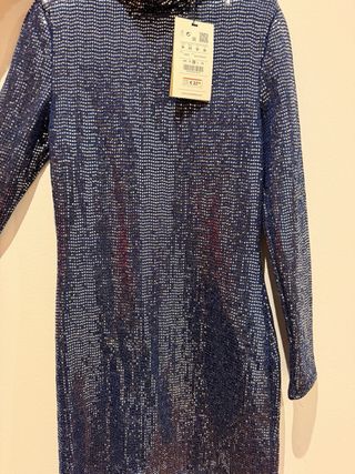 Vestido fiesta lentejuelas azul y plata