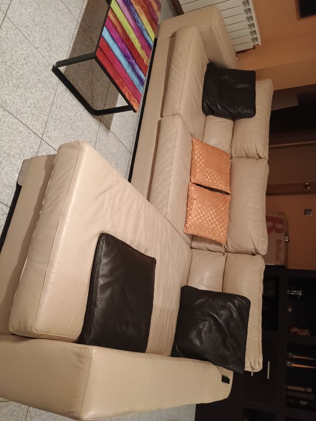 Sofá cheslon piel genuina 2 módulos