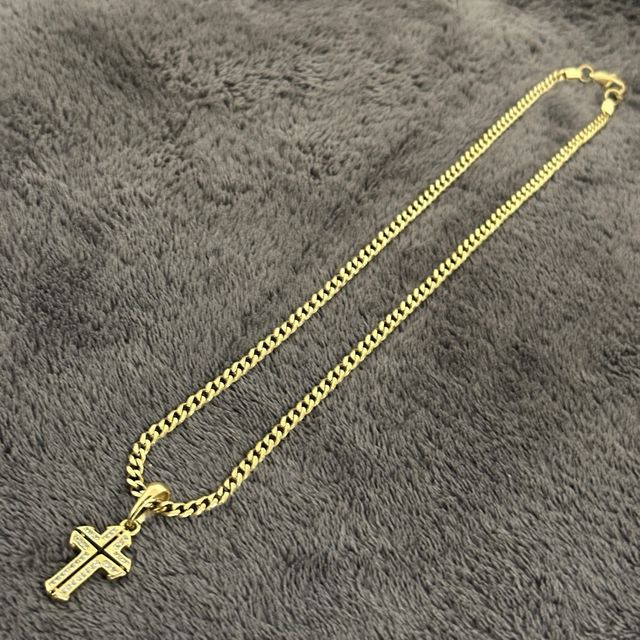 Cadena Cubana y Colgante Cruz Oro Laminado