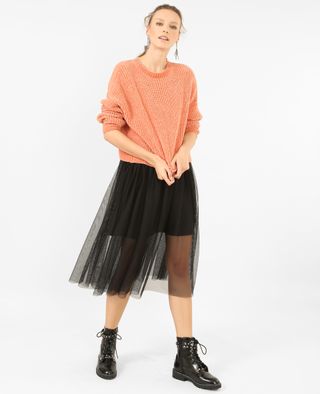 Vestido negro de rejilla y terciopelo