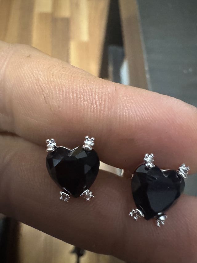Pendientes Corazón Plata S925 Negro