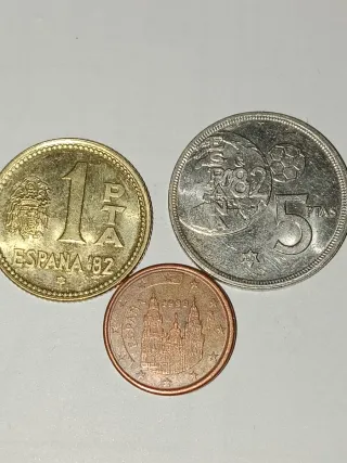 Lote 3 monedas España: Mundial 82 y 1 céntimo 1999