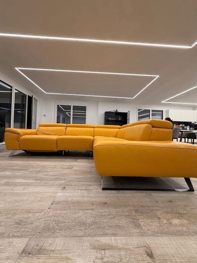 Sofá modular Chaise Longue piel amarillo mostaza