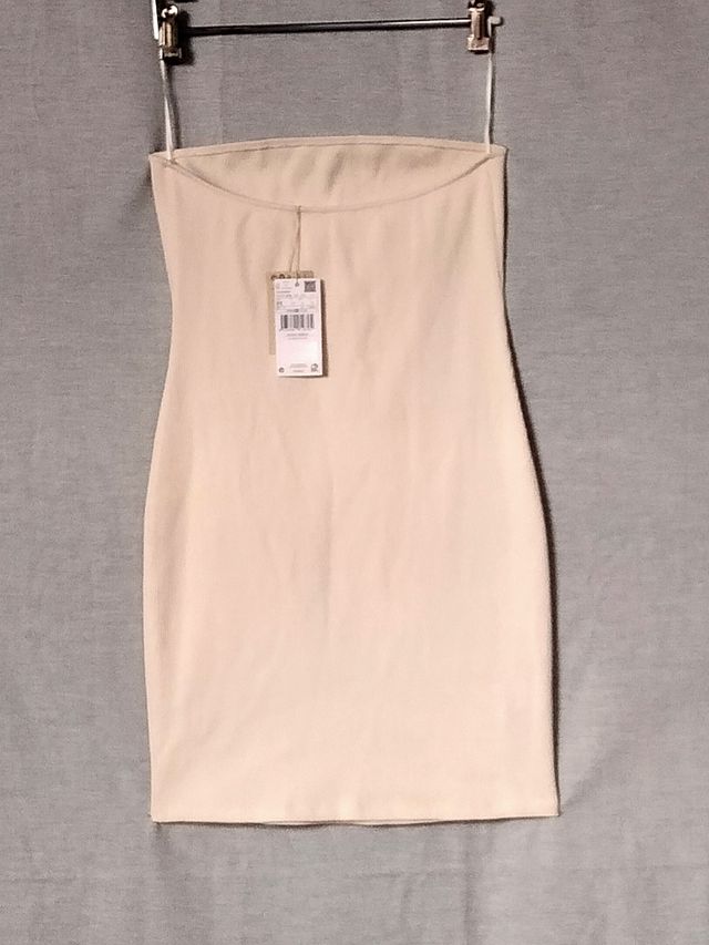 Vestido bandeau Mango beige T. M