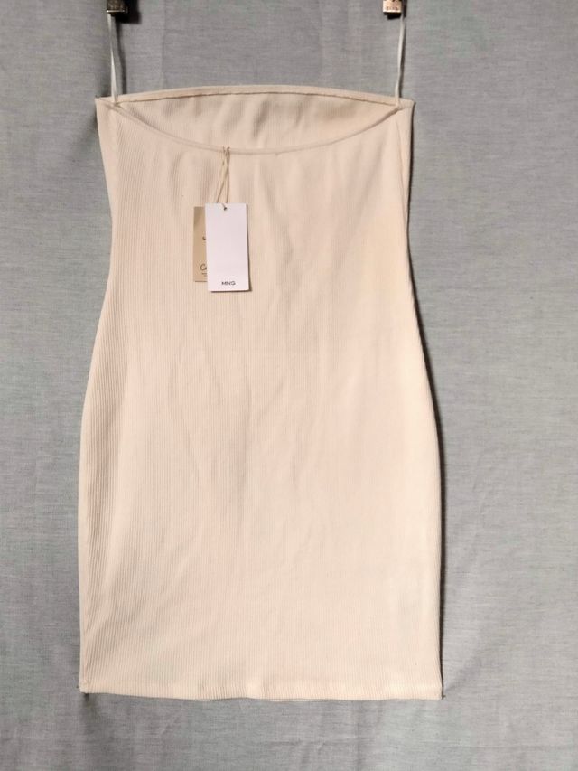 Vestido bandeau Mango beige T. M