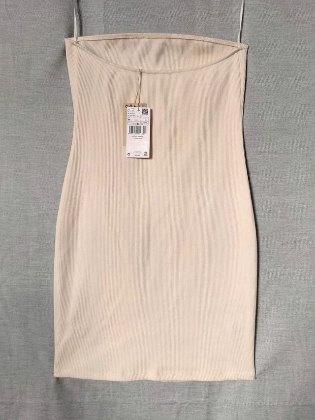 Vestido bandeau Mango beige T. M