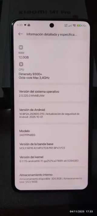 Xiaomi 14T Pro 12 GB RAM 512GB VENDO O CAMBIO *