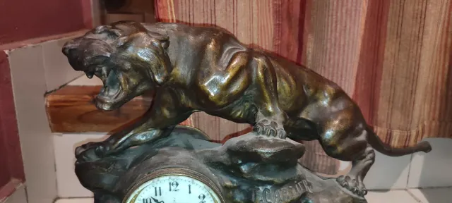 Antiguo Reloj t. cartier sobremesa bronce pantera