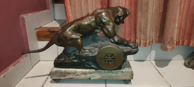 Antiguo Reloj t. cartier sobremesa bronce pantera