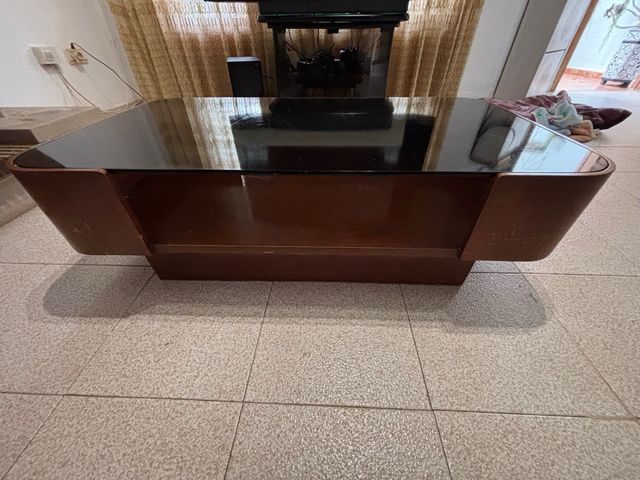 Mesa de centro cristal y madera