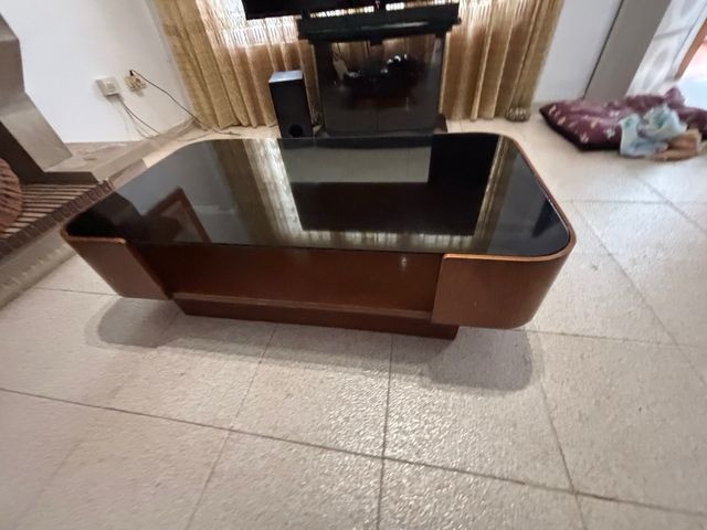 Mesa de centro cristal y madera
