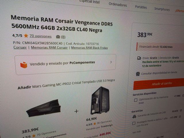 Corsair Vengeance DDR5 64GB (2x32GB) 5600MHz NEGRA