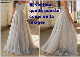 Vestido tul plateado/blanco T.38