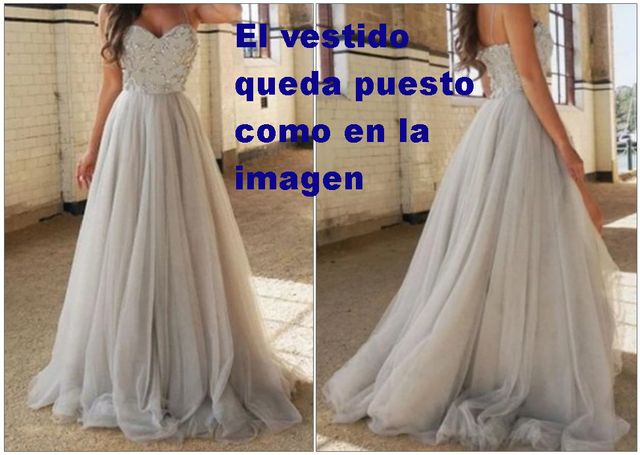 Vestido tul plateado/blanco T.38