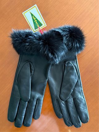 Guantes de piel de cordero negros con pelo