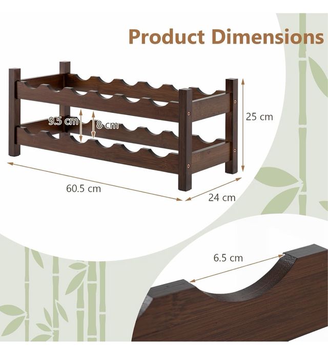 Portabottiglie in bambù marrone per 12 bottiglie