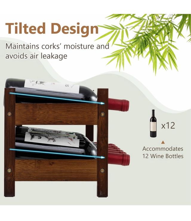 Portabottiglie in bambù marrone per 12 bottiglie