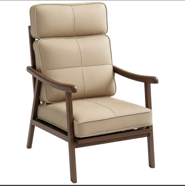 Sillón de salón de cuero y madera