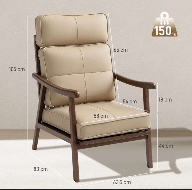 Sillón de salón de cuero y madera