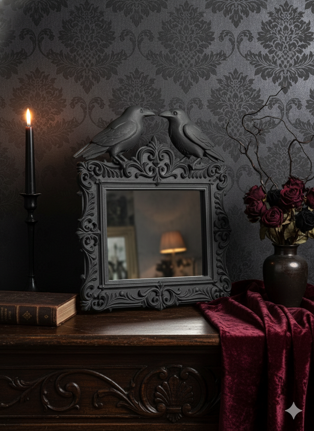 Espelho Corvos Gótico Preto