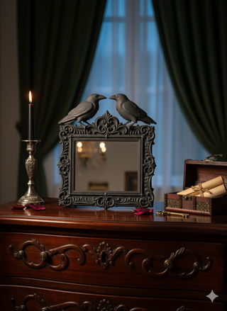 Espelho Corvos Gótico Preto