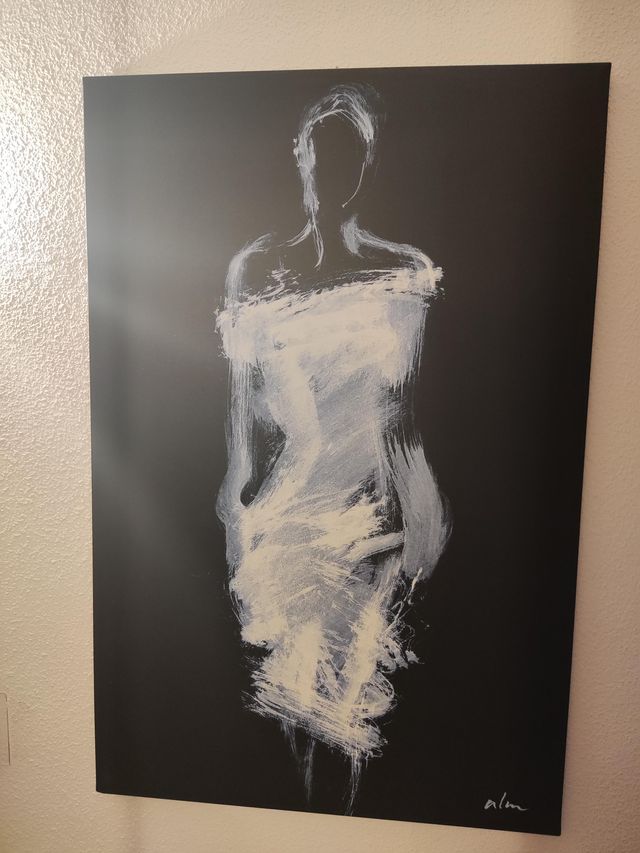 Lienzo figura mujer abstracto blanco, azul y negro