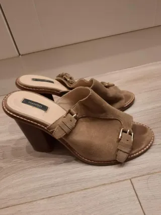 Sandalias Mango Tacón Marrón Beige