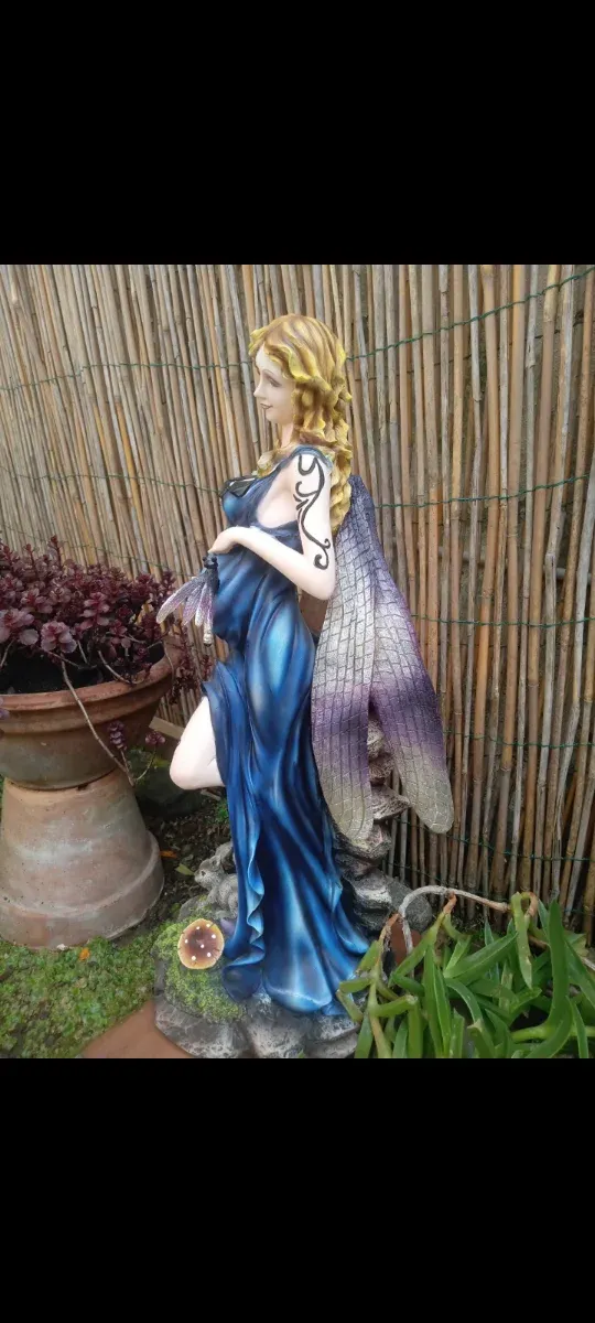 Statua fata ali libellula blu h cm 55