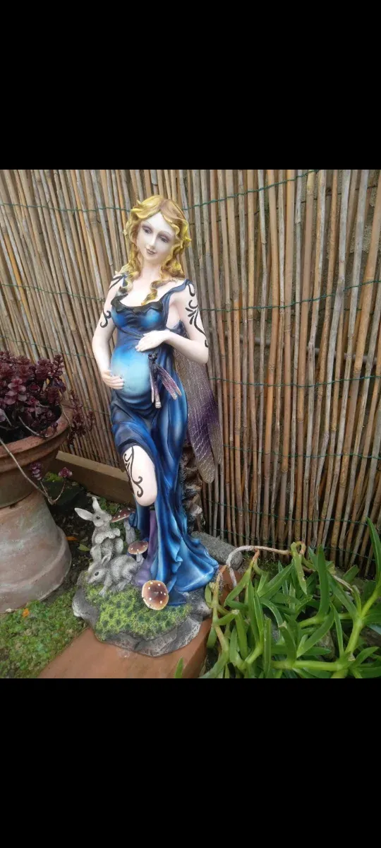 Statua fata ali libellula blu h cm 55