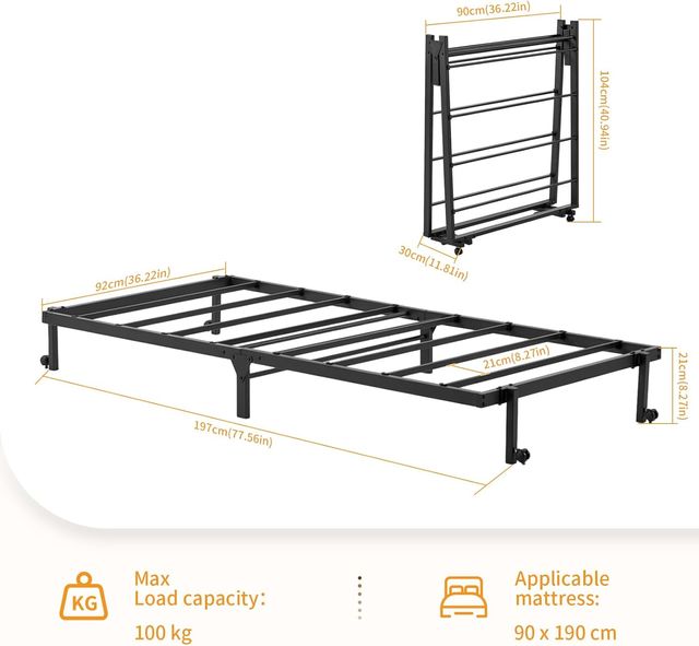 Letto Pieghevole Singolo Nero 90x190