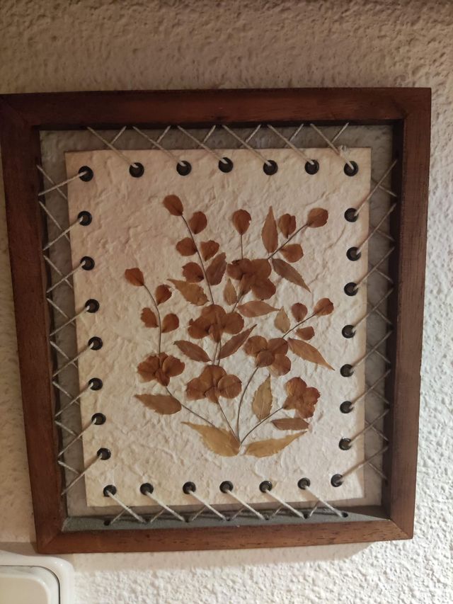 Papiro decorado con flores secas y marco