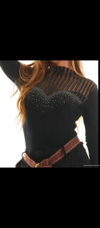 Jersey mujer negro con pedrería