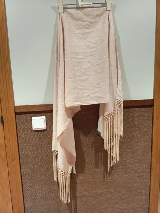 Pashmina de seda bordado rosa y beige
