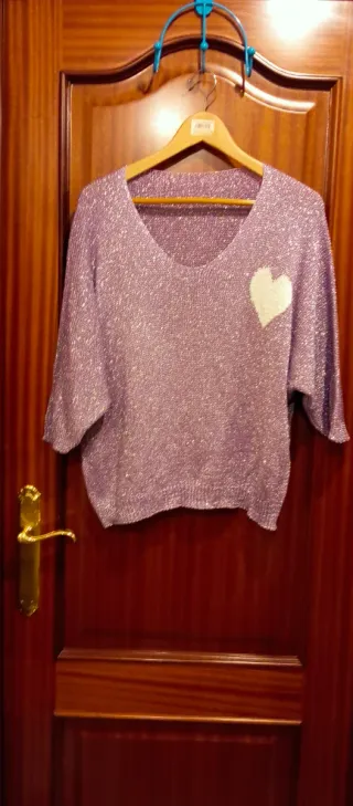 Jersey mujer brillo corazón blanco