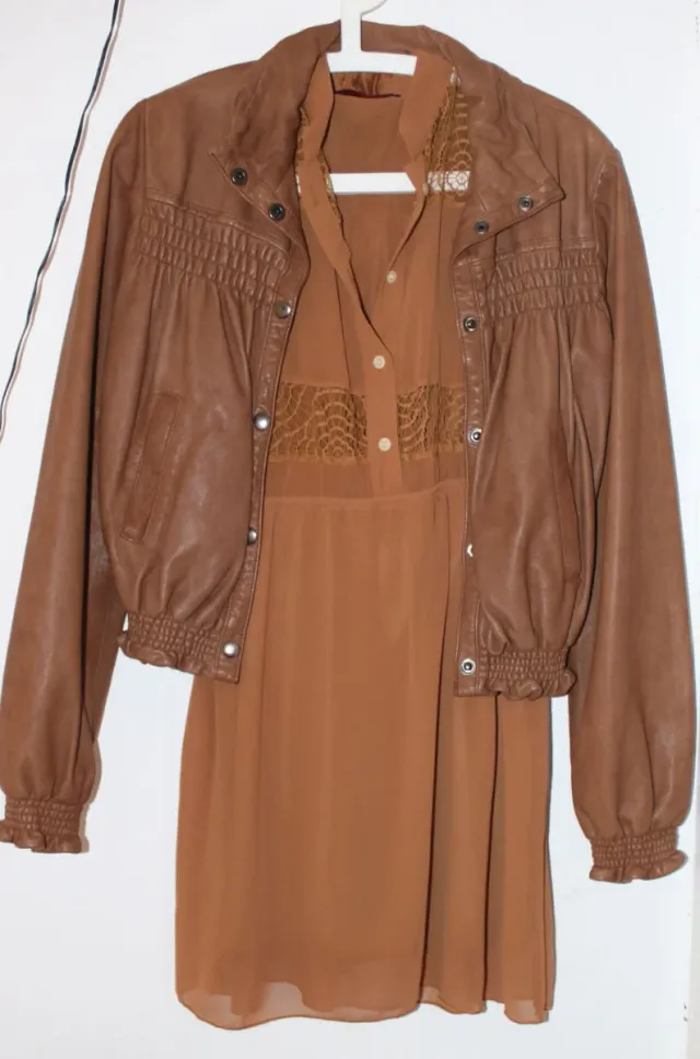 Chaqueta de piel marrón mujer