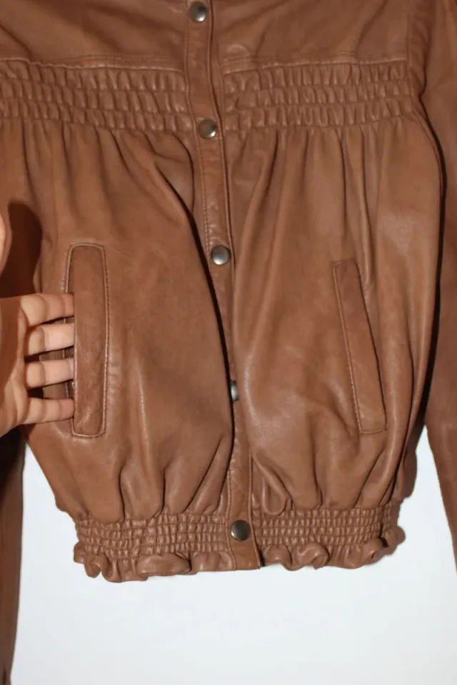 Chaqueta de piel marrón mujer