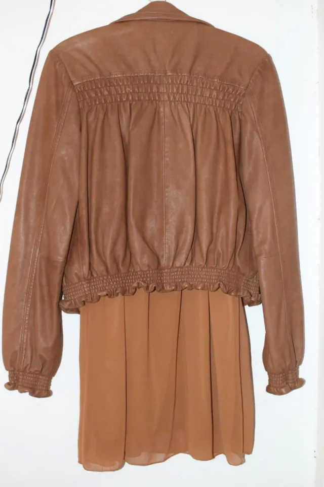 Chaqueta de piel marrón mujer