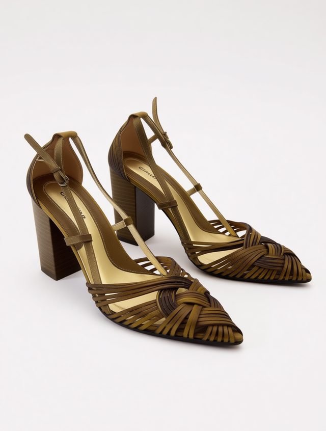 Tacones Claudina Piel Entrelazados Dorados