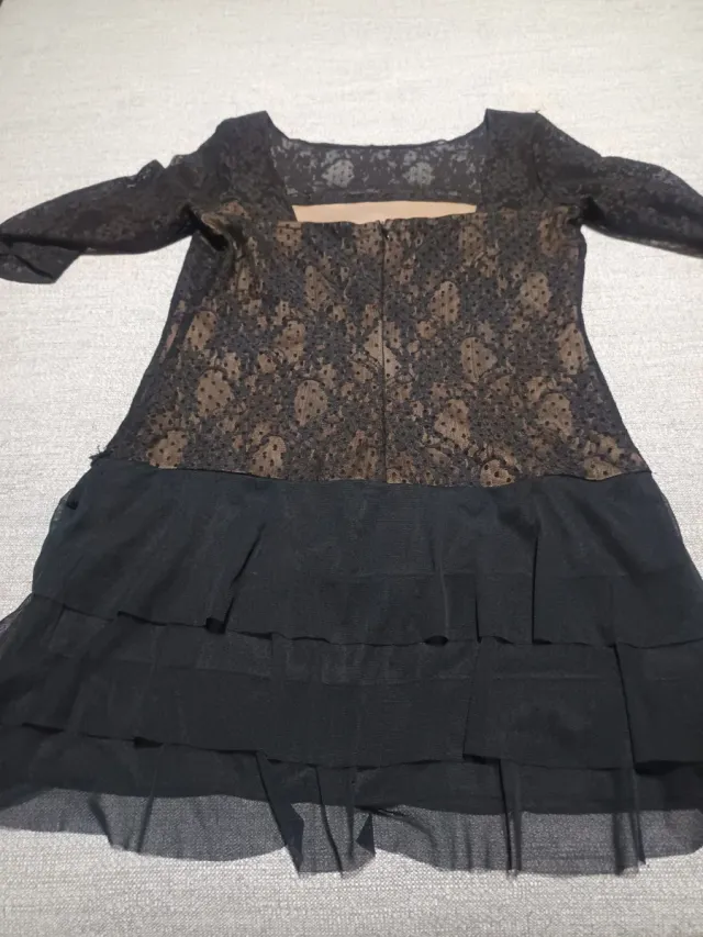 Vestido corto encaje negro y marrón