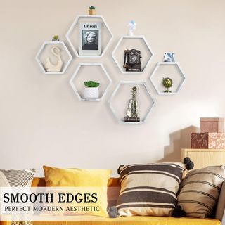 Juego 5 Estantes Flotantes Hexagonales