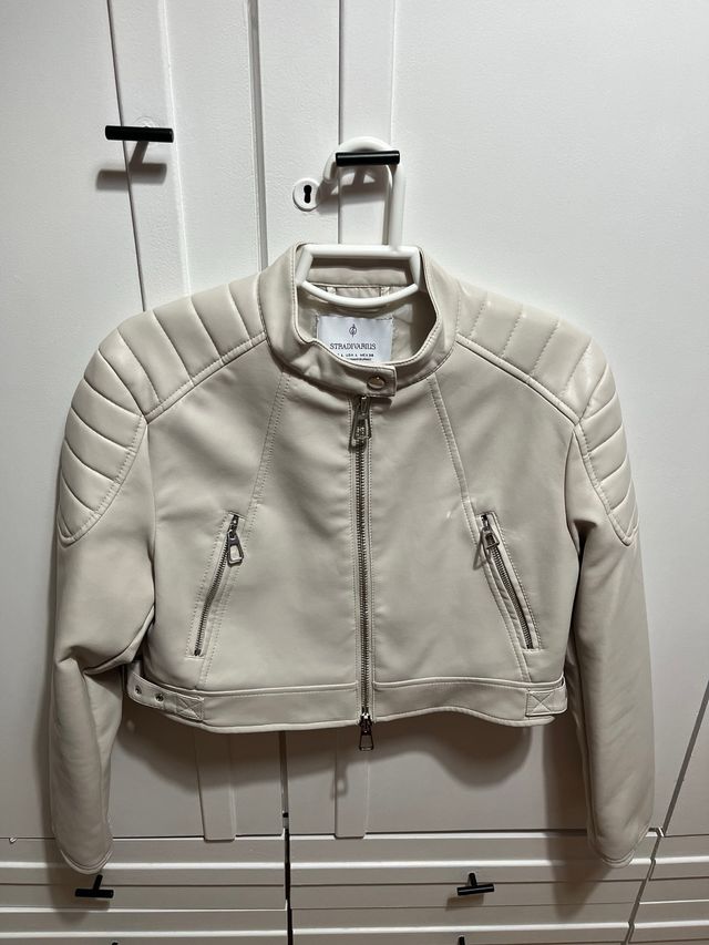 Jaqueta Stradivarius Bege de Couro